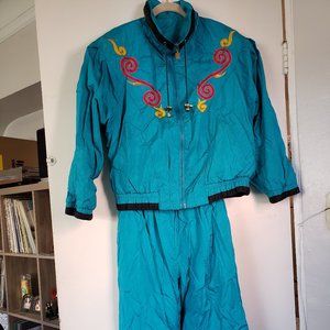 90's Retro/Vintage Turquoise colored  windbreaker set (jacket + pants) Small